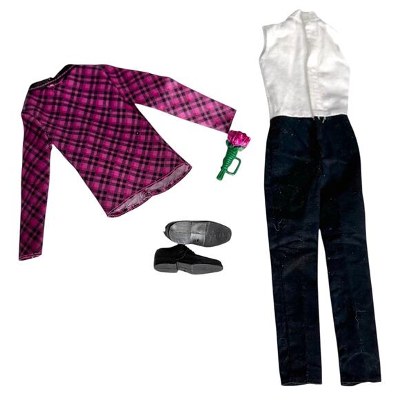 Ken Doll Pink Tuxedo Tux Black Slacks Loafers Rose Flowers Barbie Fashionista - Picture 2 of 5